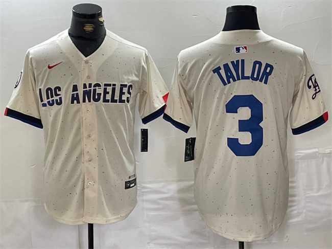 Men's Los Angeles Dodgers #3 Chris Taylor Cream Stitched Baseball Jersey